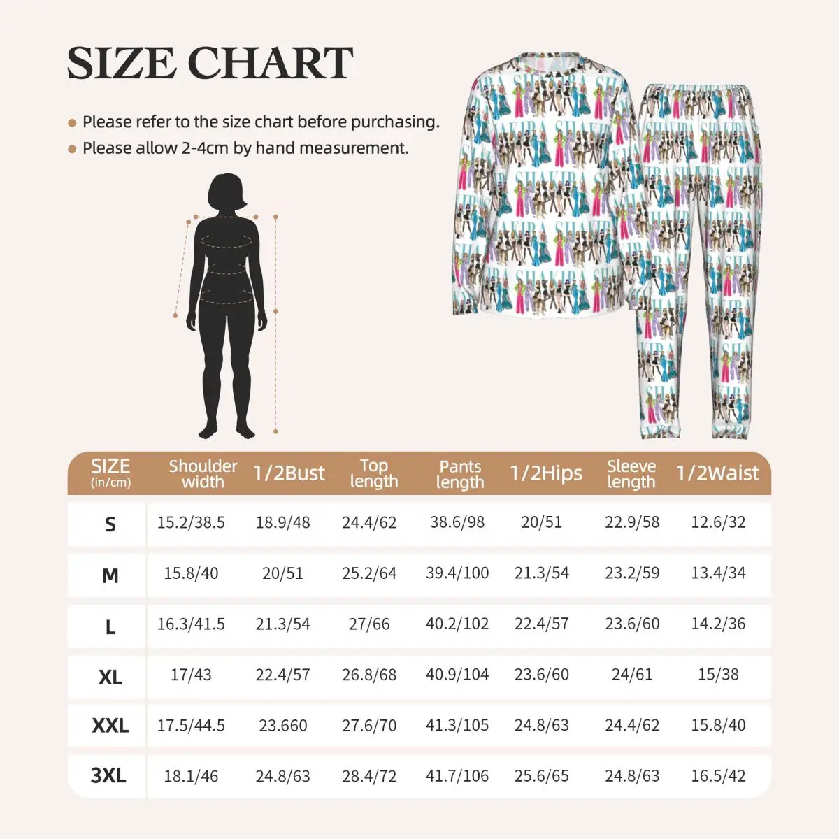 Shakira Hawaiian Travel Print 7 Round Neck Long Sleeve Nightgowns for Sleeping Sleepshirts Women Soft Pajama Set Long Pants 2