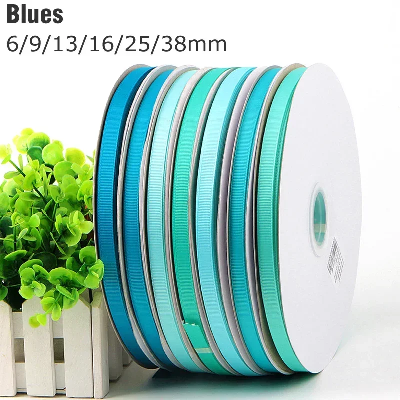 6/9/13/16/25/38mm Blue Grosgrain Ribbon High Quality 100% Polyester Fabric Ribbon Bow Making Wedding Ribbon #694976