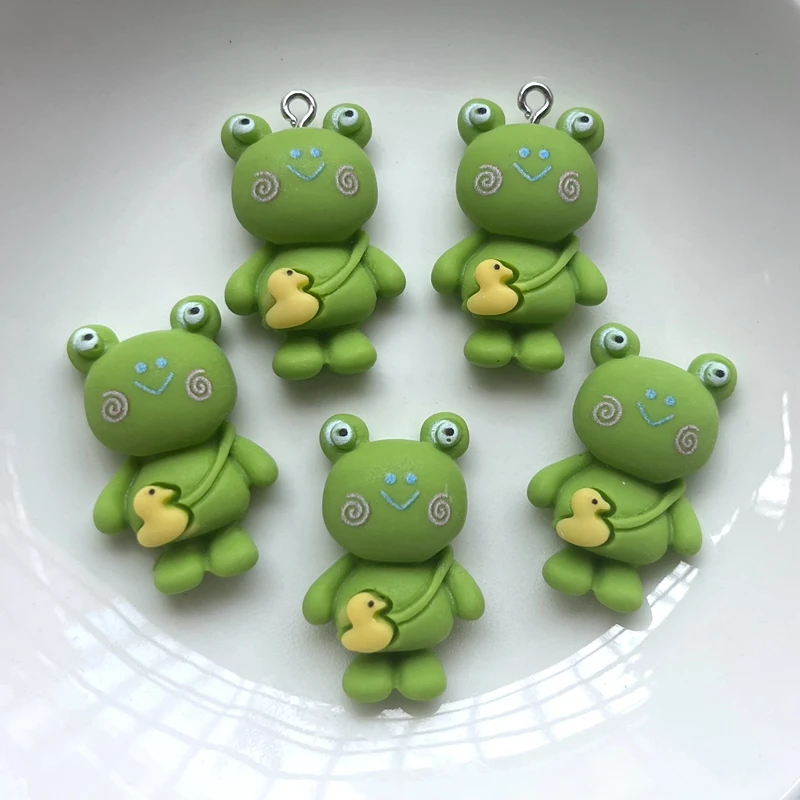 8pcs 28 X18mm new resin green frog flat back scrapbook cartoon animal DIY statue bow decoration accessories handicraft