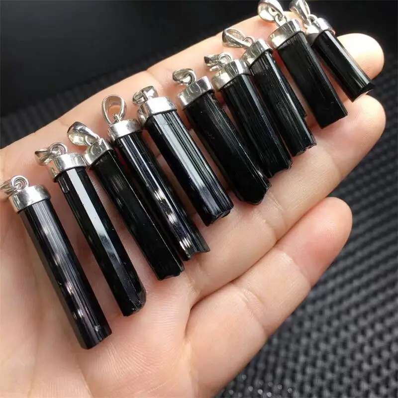 S925 Natural Black Tourmaline Pendant Crystal Carving Polishing Mature Charm Jewelry Birthday Present 1PCS