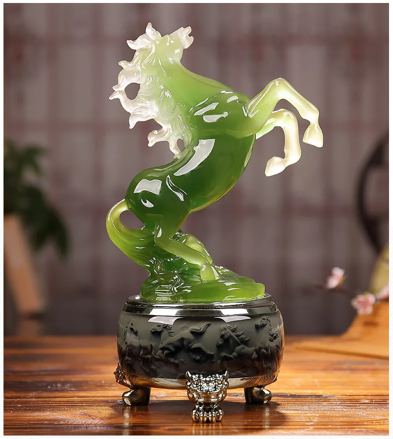 GOOD LUCK office home Business efficacious FENG SHUI Talisman Money Drawing Success 3D crystal HORSE Sculpture statue