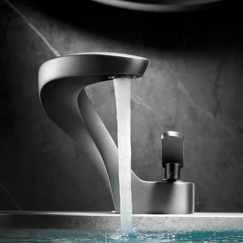 Matte Black Waterfall Basin Faucet, Bathroom Sink Mixer Tap, Single Handle Design, Hot and Cold Water, Sleek Finish