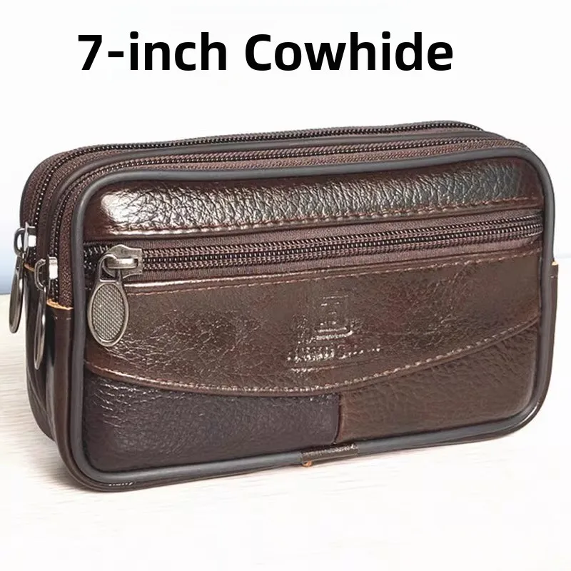 

Leather Phone Bag Men's Belted Wallet 7 Inch Handheld Genuine Leather Horizontal Style Elderly Phone Protective Case