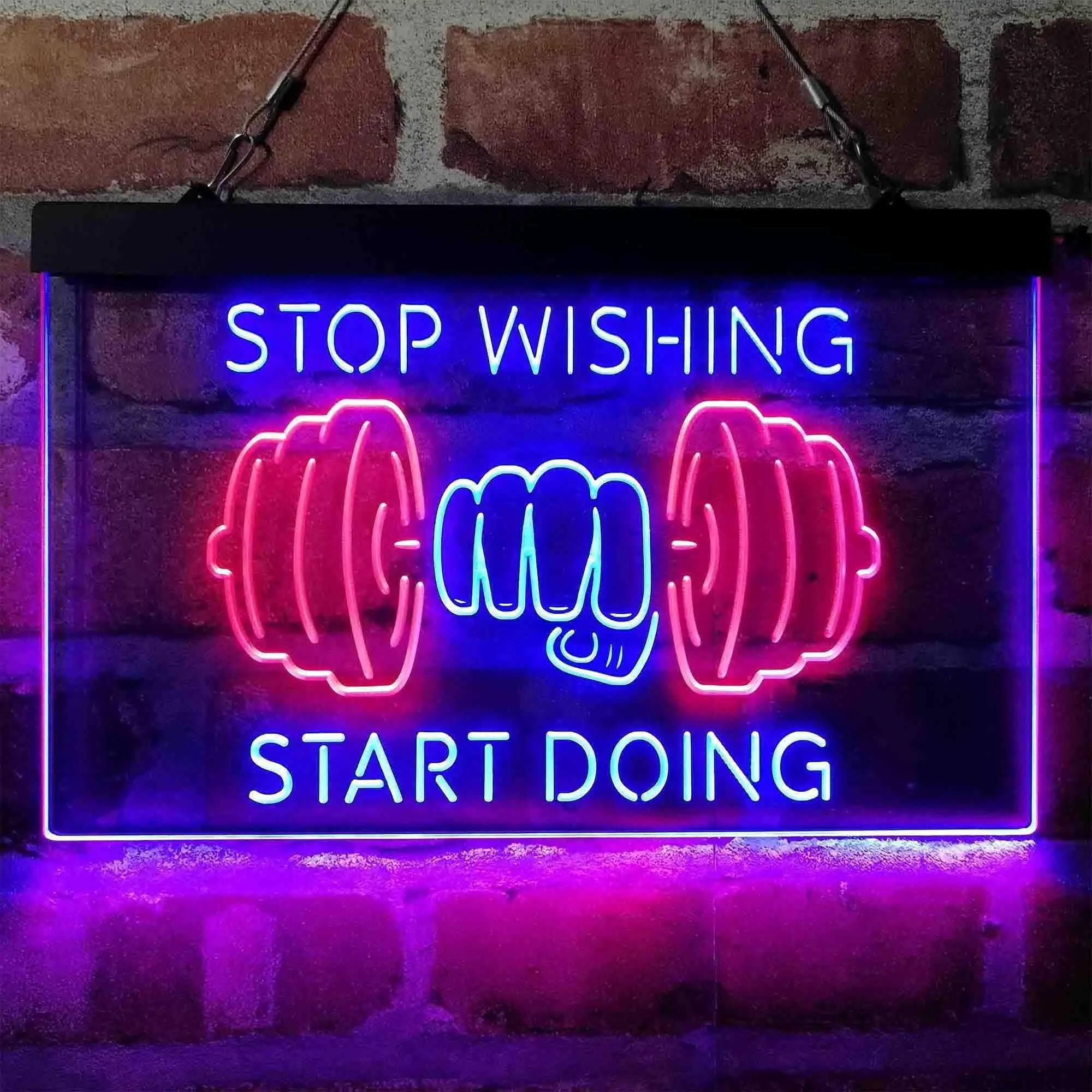 Stop Wishing Start Doing Weight Train Fitness Dual Color Led Neon Sign st6-i4094