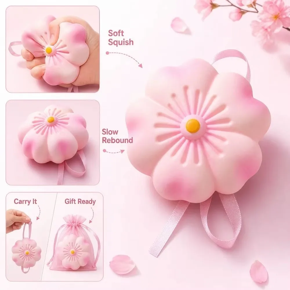 Sensory Cherry Blossom Shape Squeezable Slow Rising Soft TPR Pinch Slow Rebound Novelty Squishy Restlessness