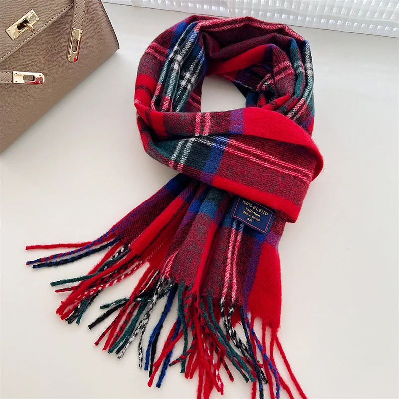 2024 Red Classic Plaid Women Scarf Imitation Cashmere Shawl Winter Thick Warm Neckerchief Foulard Echarpe Wrap Designer Lady