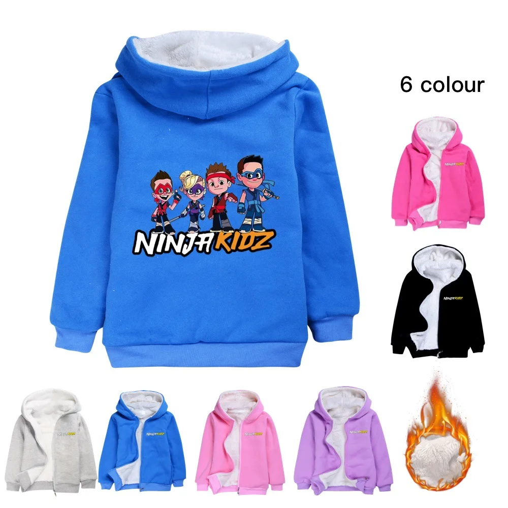 Game NINJA KIDZ Winter Fleece Jacket Boy Hoodie Children's Clothing Girl Hooded Warm Jacket Zipper Windbreaker Children's Jacket