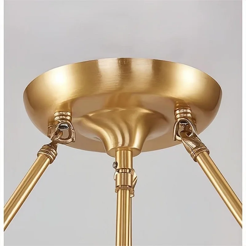 Full Copper European  Style Ceiling Light for Living Room Bedroom Dining Room American Semi-Mounting Copper Lighting Fixture