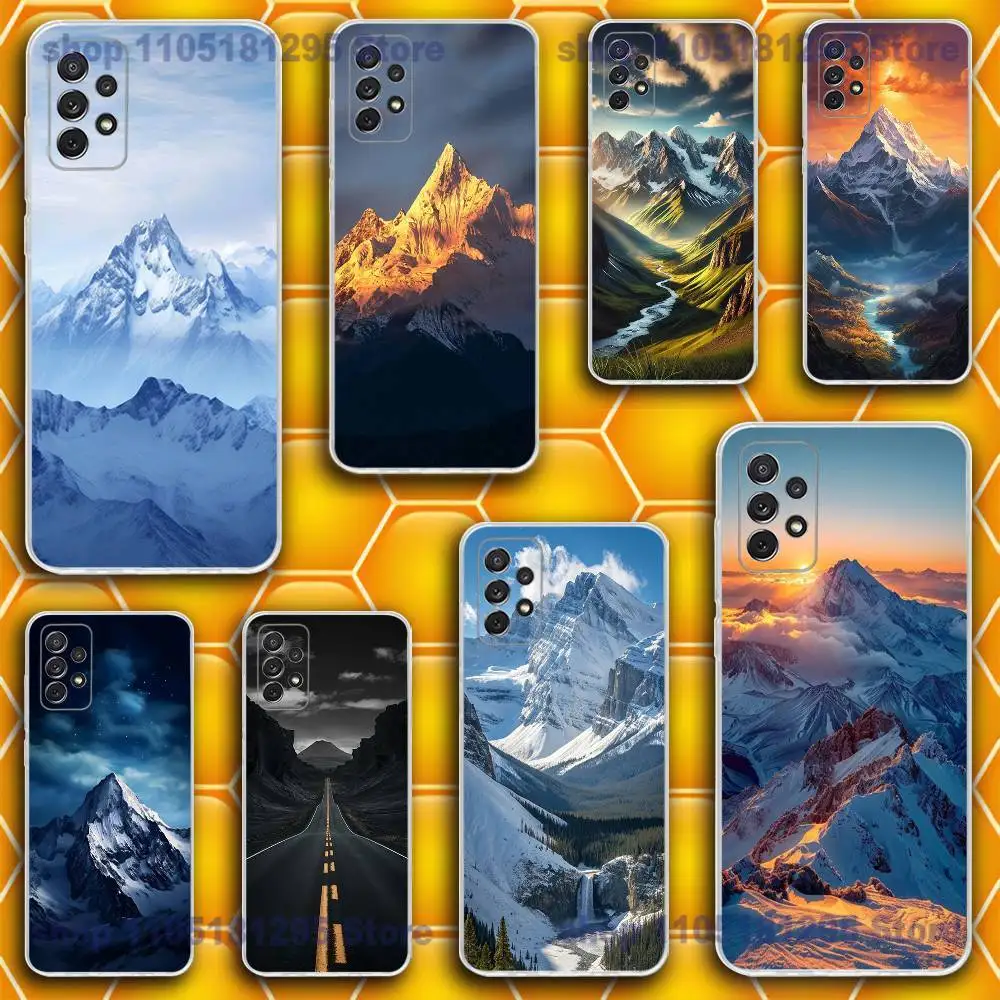 

Hot Natural Scenery Snow Mountain Phone Case For Samsung S30,23,21,22,20 FE lite,S10,9,PIus Note20ultra Soft Transparent