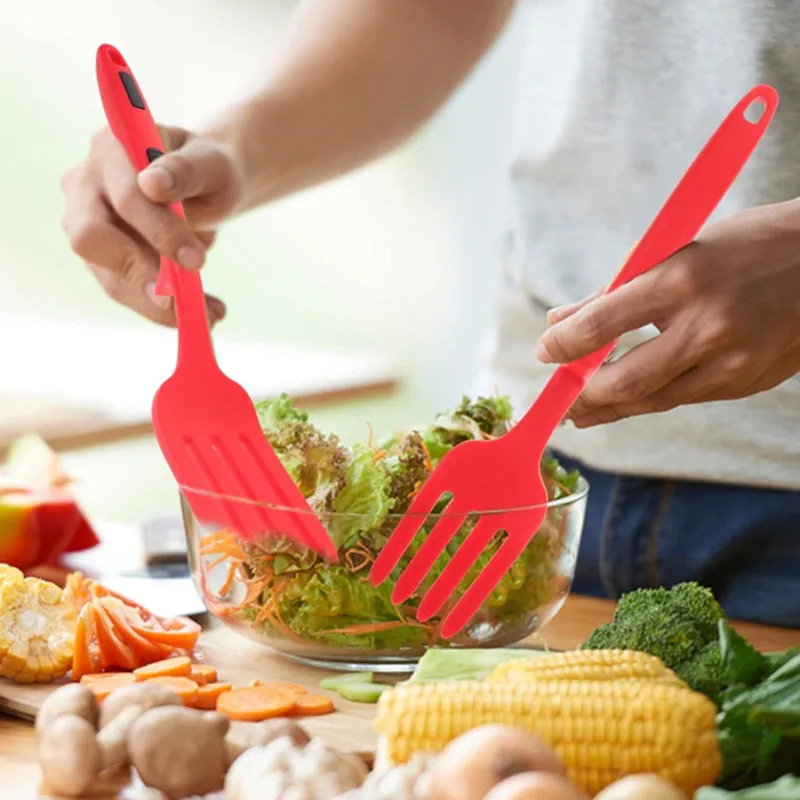 شوكة طبخ مرنة من السيليكون مقاومة للحرارة معكرونة المعكرونة شوكة طعام قابلة لإعادة الاستخدام لخلط وتقديم شوك المطبخ غير اللاصقة #6