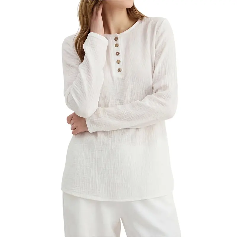 

Женские топы CYL с длинным рукавом, круглым вырезом и пуговицами, рубашки для делового повседневного стиля, базовые футболки