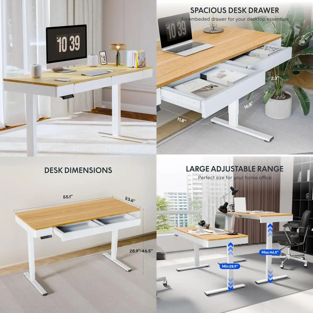 

Q5 Standing Desk with Der, 55 x 24 Inch Whole Piece Electric Adjustable Height Stand Up Computer Workstation or Home, Oice, Mapl
