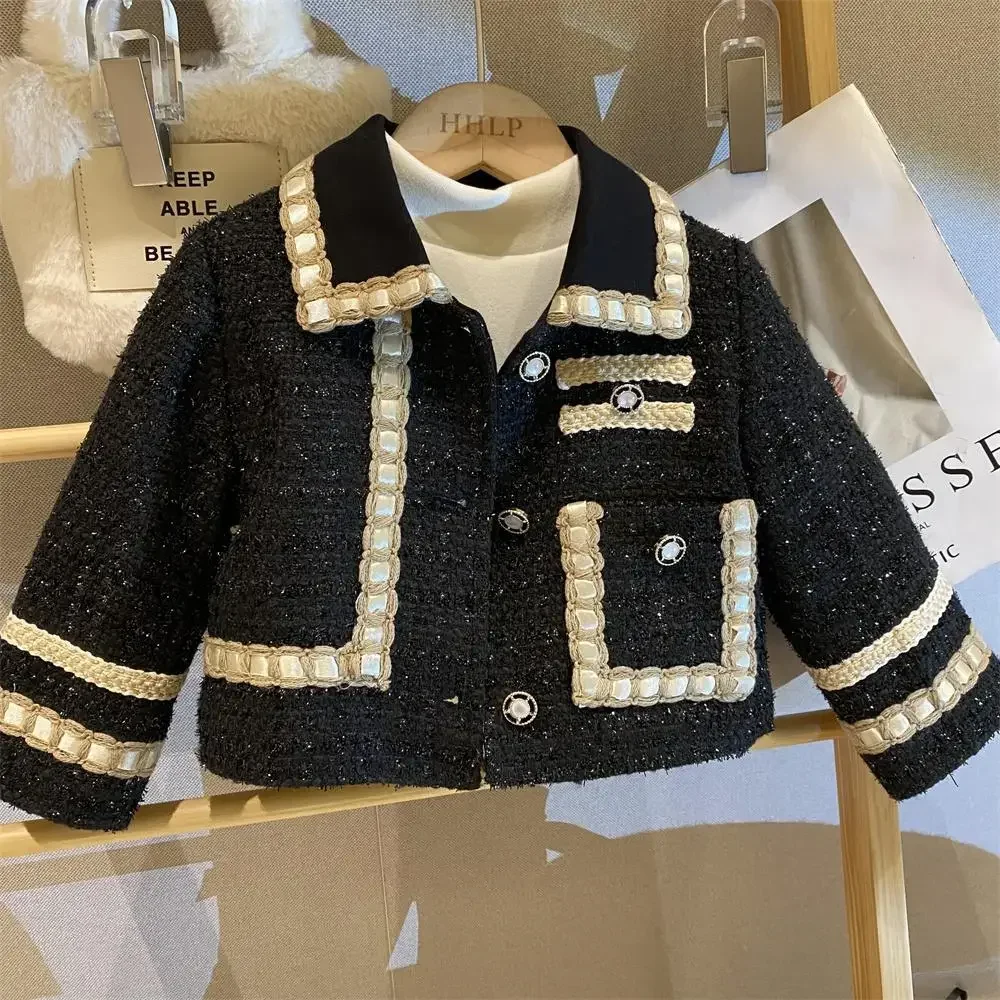 New Girl 2 Piece Tweed Set Winter Suit Clothes for 1-10Years Children\'s Cotton Padded Jacket Coat+Skirt Kids Classic Outfits