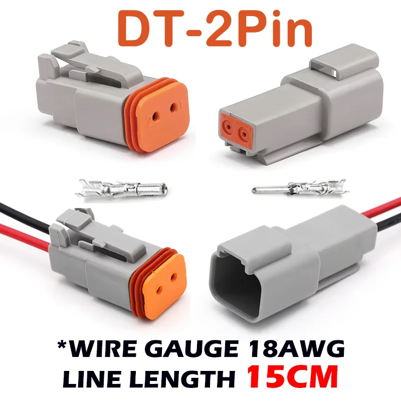 5Sets DT 2Pin 2Way Deutsch DT04-2P DT06-2S Waterproof Electrical Wire Connector 16-22 AWG DT Series Connector Male Female