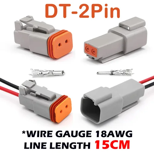 5 Juegos DT 2 pines 2 vías Deutsch DT04-2P DT06-2S conector de cable eléctrico impermeable 16-22 AWG conector serie DT macho hembra