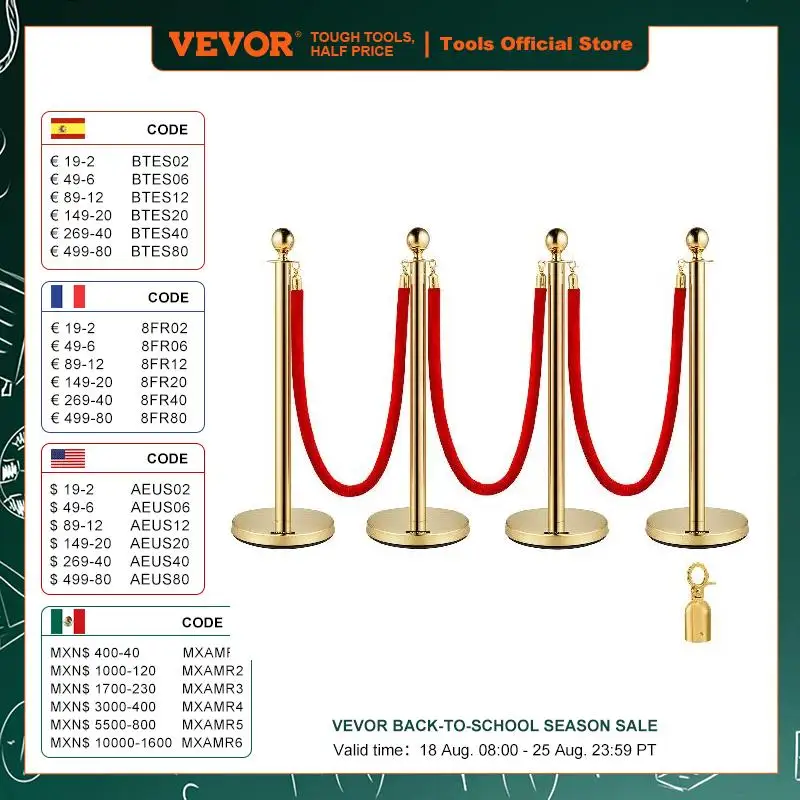 

VEVOR 38Inch Gold Silver Stanchion Posts Queue Red Velvet Rope Crowd Control Line Barriers with Stable Base for Party Supplies