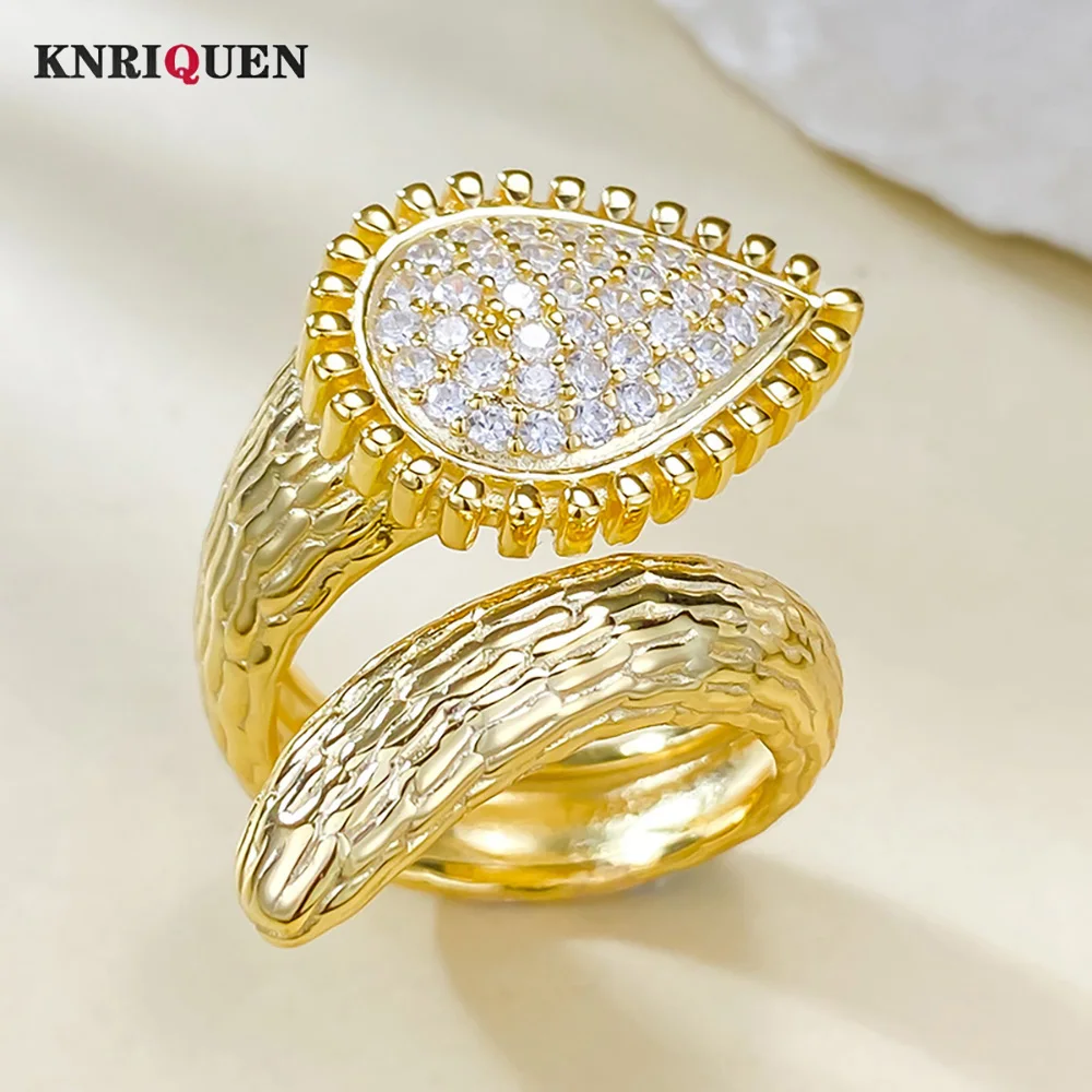 

Luxury 18K Gold Plated 925 Sterling Silver Bohemia Snake Lab Diamond Rings for Women Cocktail Party Fine Jewelry Gift Wholesale