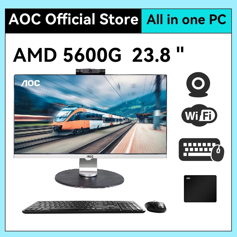 AOC All-in-one Computer 23.8-inch AMD 5600G 16G 512G Desktop Gaming Adjustment AIO Home Office Game Computer Desktops 올인원 데스크탑