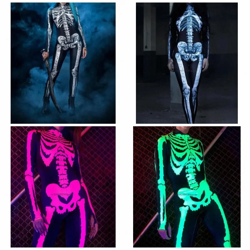 Women Horror Skeleton Jumpsuit Darkness Skull Performance Zentai Suit Cosplay Costume Xmas New Year Party Shows Bodysuit 2026