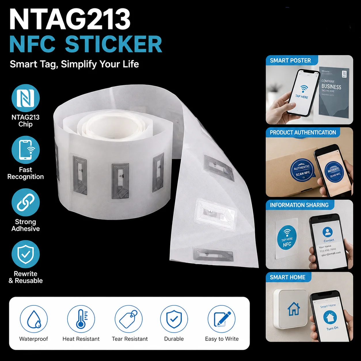 30pcs-Onesize NFC Ntag213 Wet Mount 11x21mm, 13.56MHz RFID Tag for Anti-Counterfeiting and Traceability