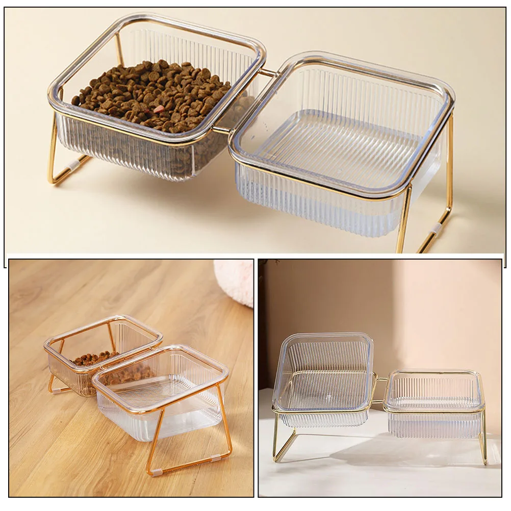 

1 Set Of Iron Abs Double Pet Elevated Feeding Bowl For Cats Dogs Anti-Slip Durable Easy Clean Raised Food Water Bowl With Stand