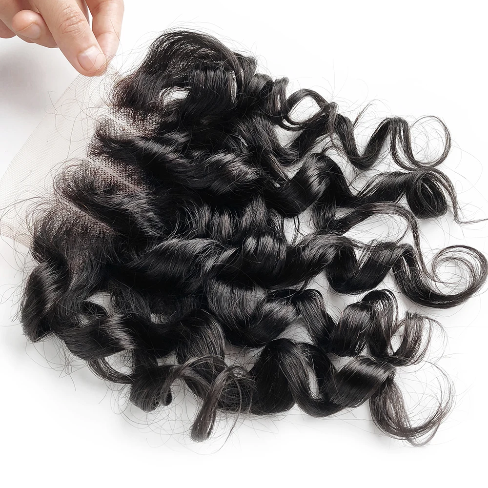 Human Hair Closure 4x4 Kinky Curly Closure With Pre-Plucked Baby Hair Mid Part Human Hair Closure For Women Full HandMade T1B30