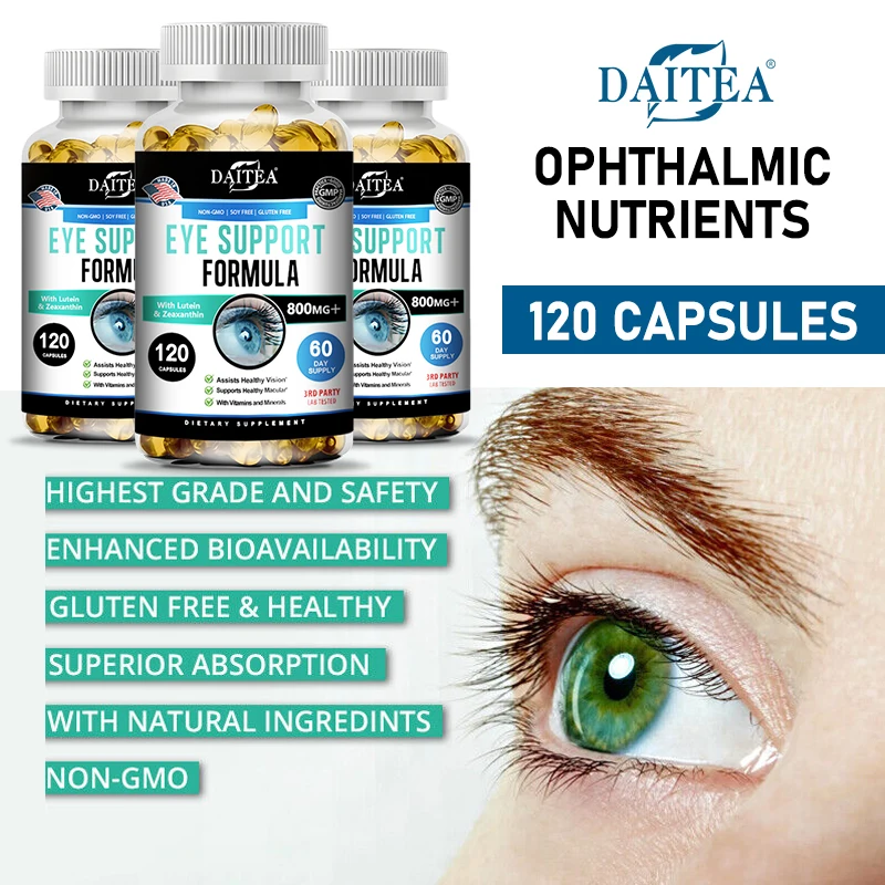 Daitea Eye Vitamins - Lutein + Zeaxanthin + Bilberry Extract, Relieve Eye Fatigue, Dry Eye and Vision Health, Prevent Myopia