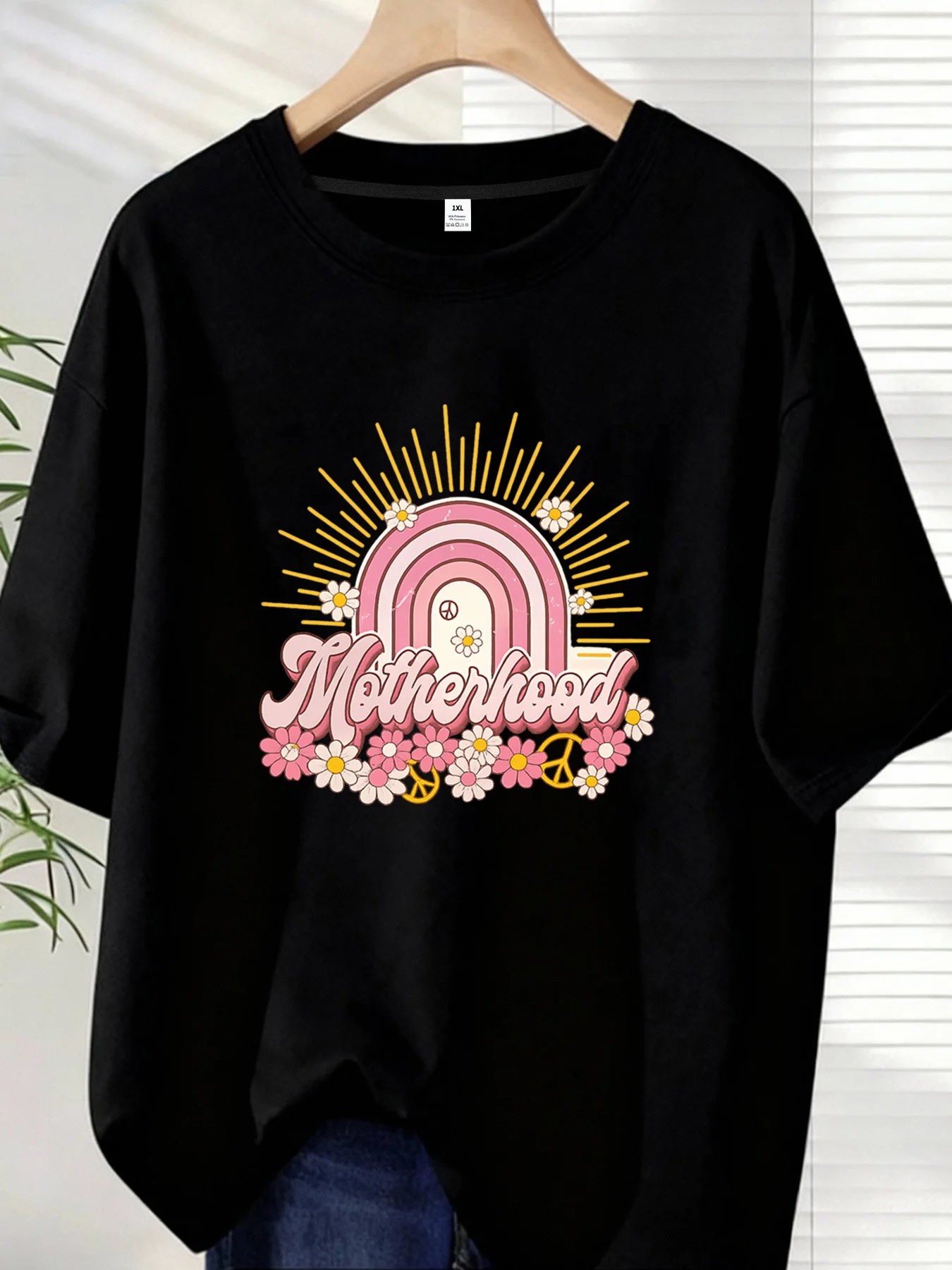 

【ZXH1014】Женская футболка больших размеров с круглым вырезом, короткими рукавами, эластичными полурукавами и модными принтами.