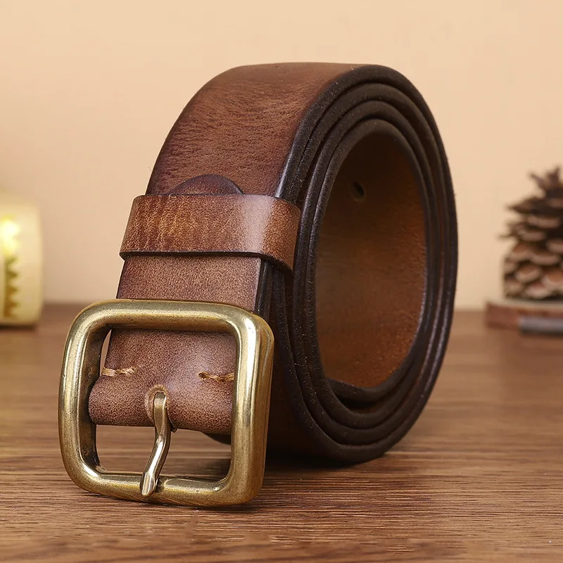 

3.8CM new retro fashion belt men's genuine leather pin buckle pure cowhide simple versatile jeans belt