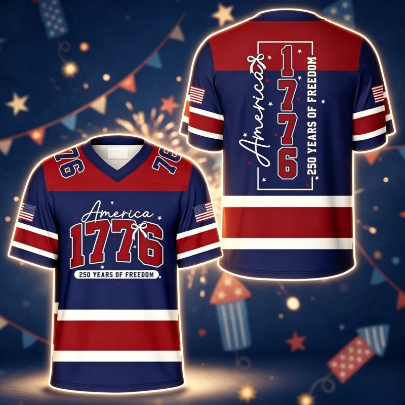 Unisex America 1776 250 Years of Freedom Commemorative Flag-themed Jersey T-Shirt Breathable Casual Streetwear Family Kids Tees
