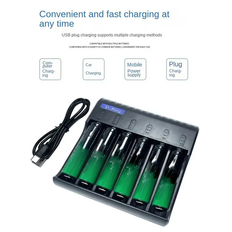 A003 6 Slot Electric Battery Charger Smart LED Indicator USB Charger Home AA/AAA NiMH/NiCd Rechargeable Battery Charger