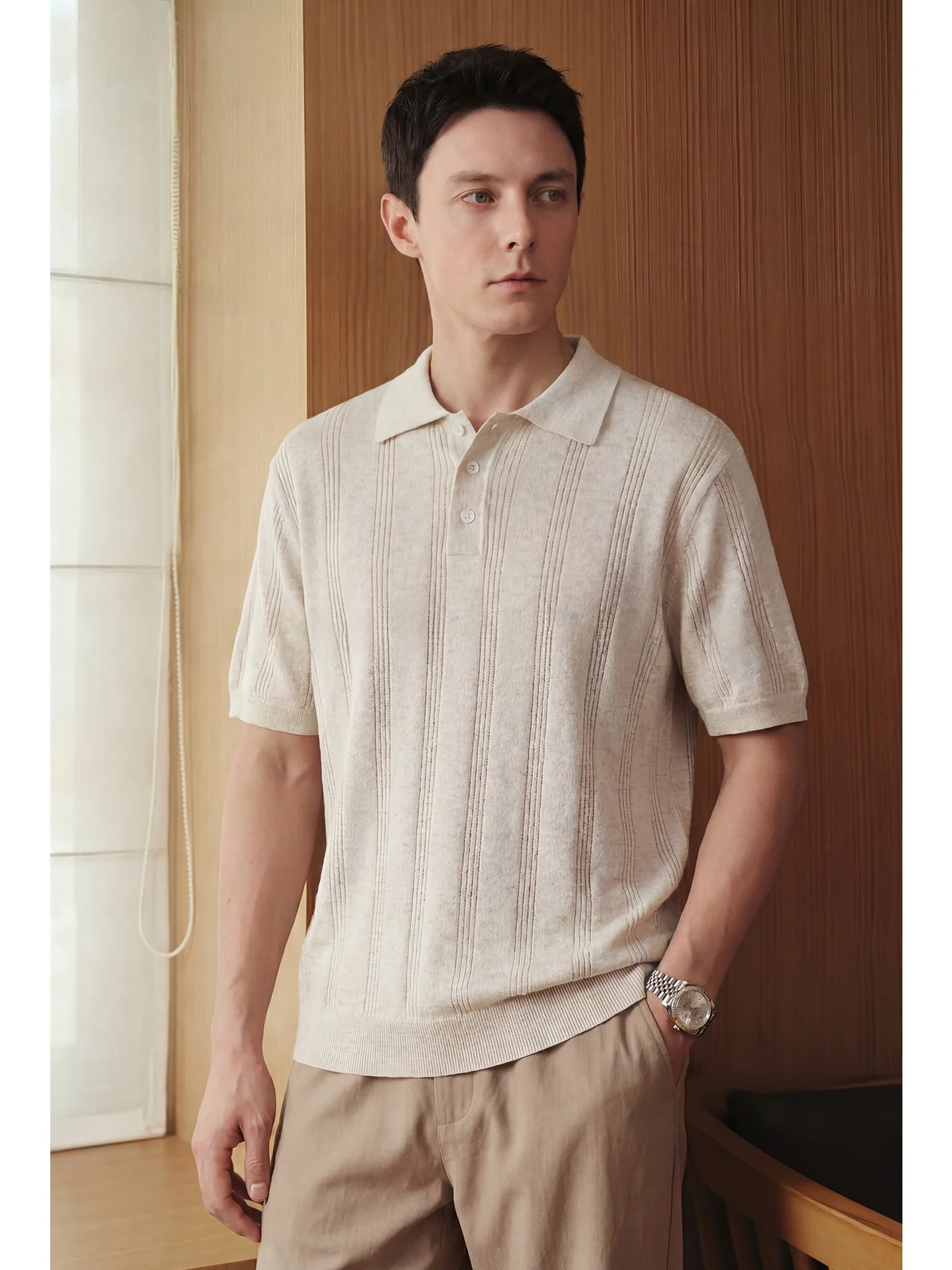 Linen  Knitted  Shirt Men's Casual Short Sleeve Fashion Urban Style Breathable Cool Feeling Short Length Summer T-S...