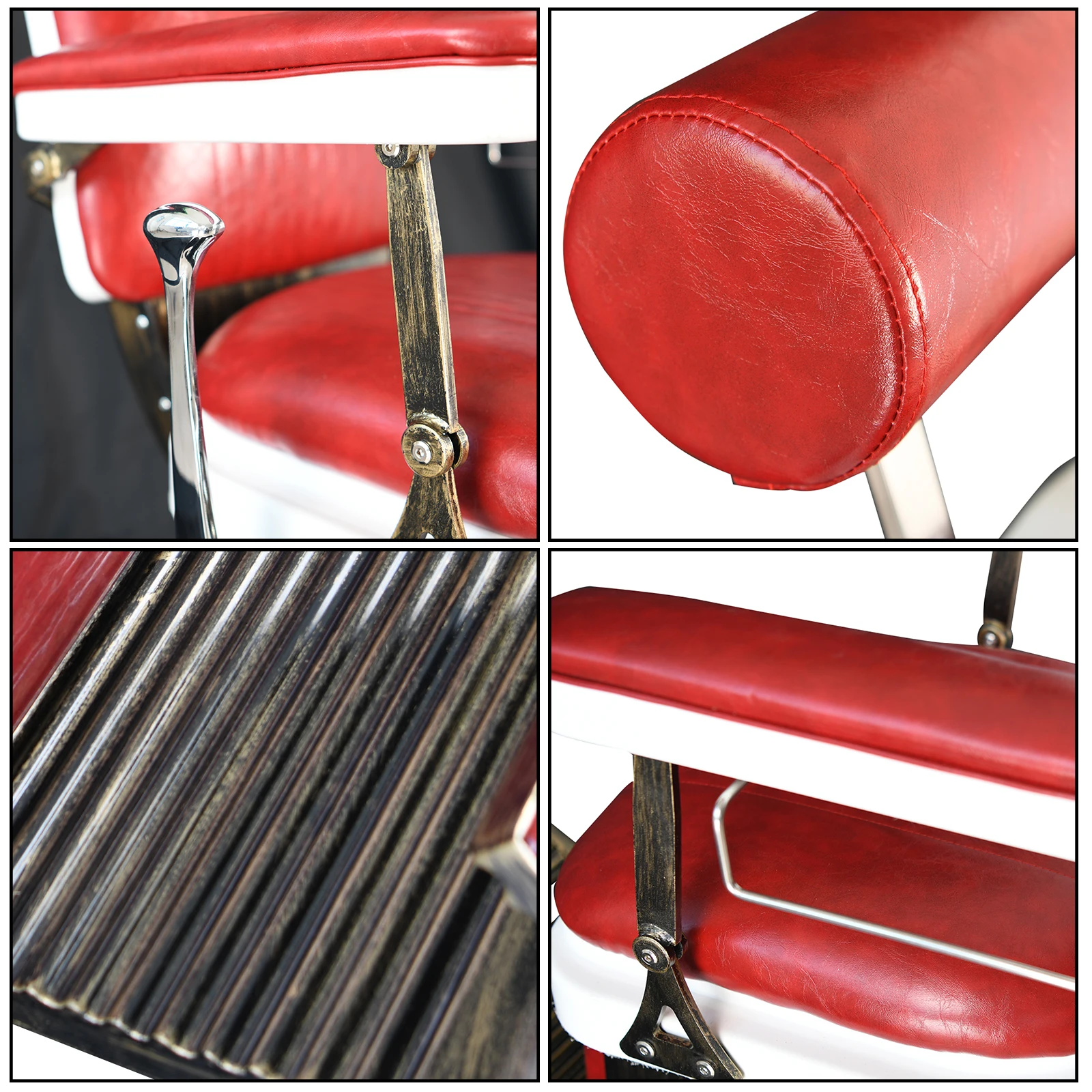 Pvc Lederen Cover Abs Armsteun Shell Disc Extra Grote Pomp Intrekbare Kapper Stoel 300lbs Rood [Us-Voorraad]