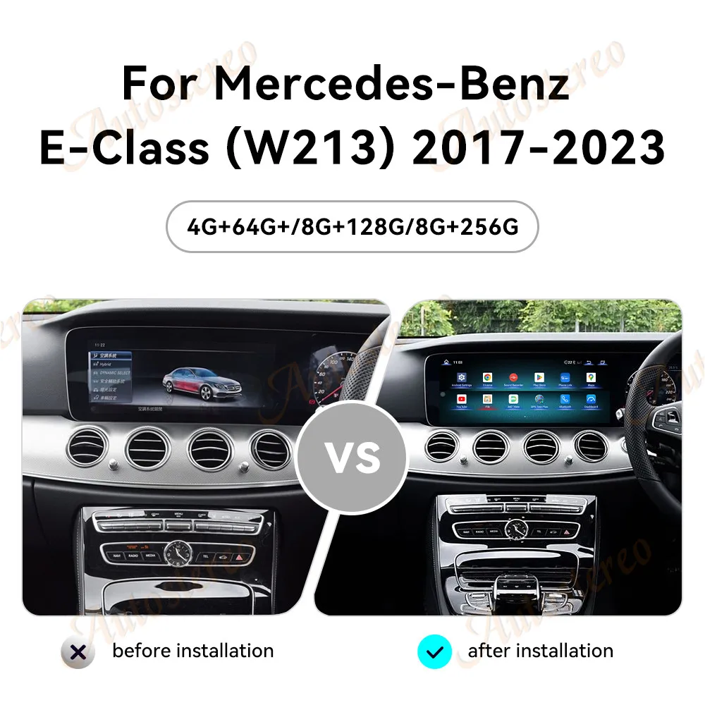 25 Inch Qualcomm Dual Screen Carplay Car Android For Mercedes-Benz E-Class(W213)2017-2023 Car GPS Navigation Multimedia Playe