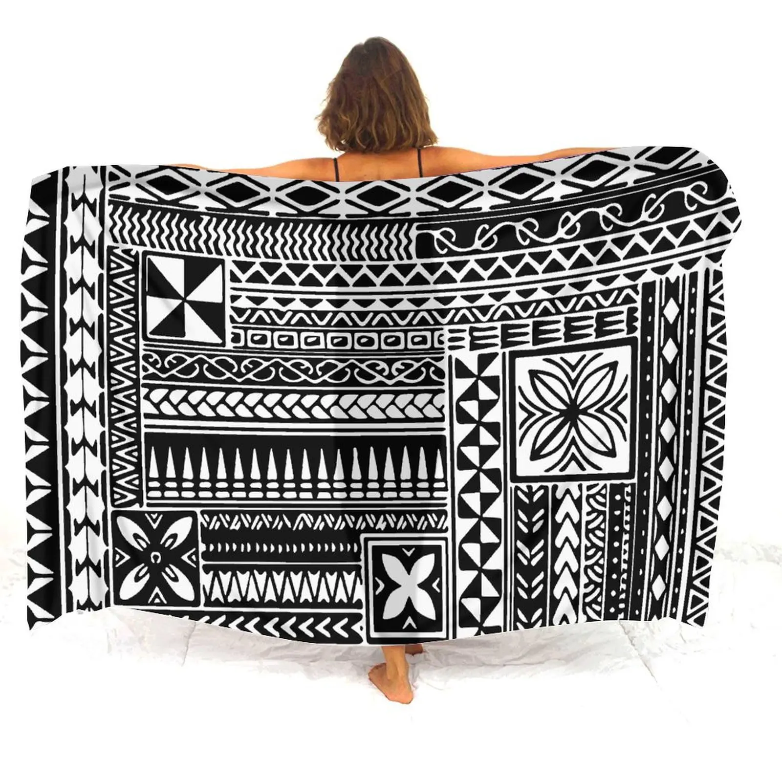 Tribal Peoples Wave Lynesian Print Custom Sarong Beach Holiday All-In-One Sun Protection Women'S Veil