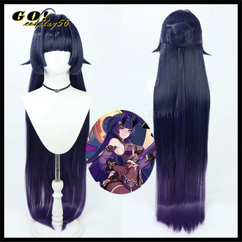 

Herrscher of Thunder Raiden Mei Cosplay Wig Bun 110cm Long Straight Mixed Purple Heat Resistant Synthetic Hair Honkai Headwear