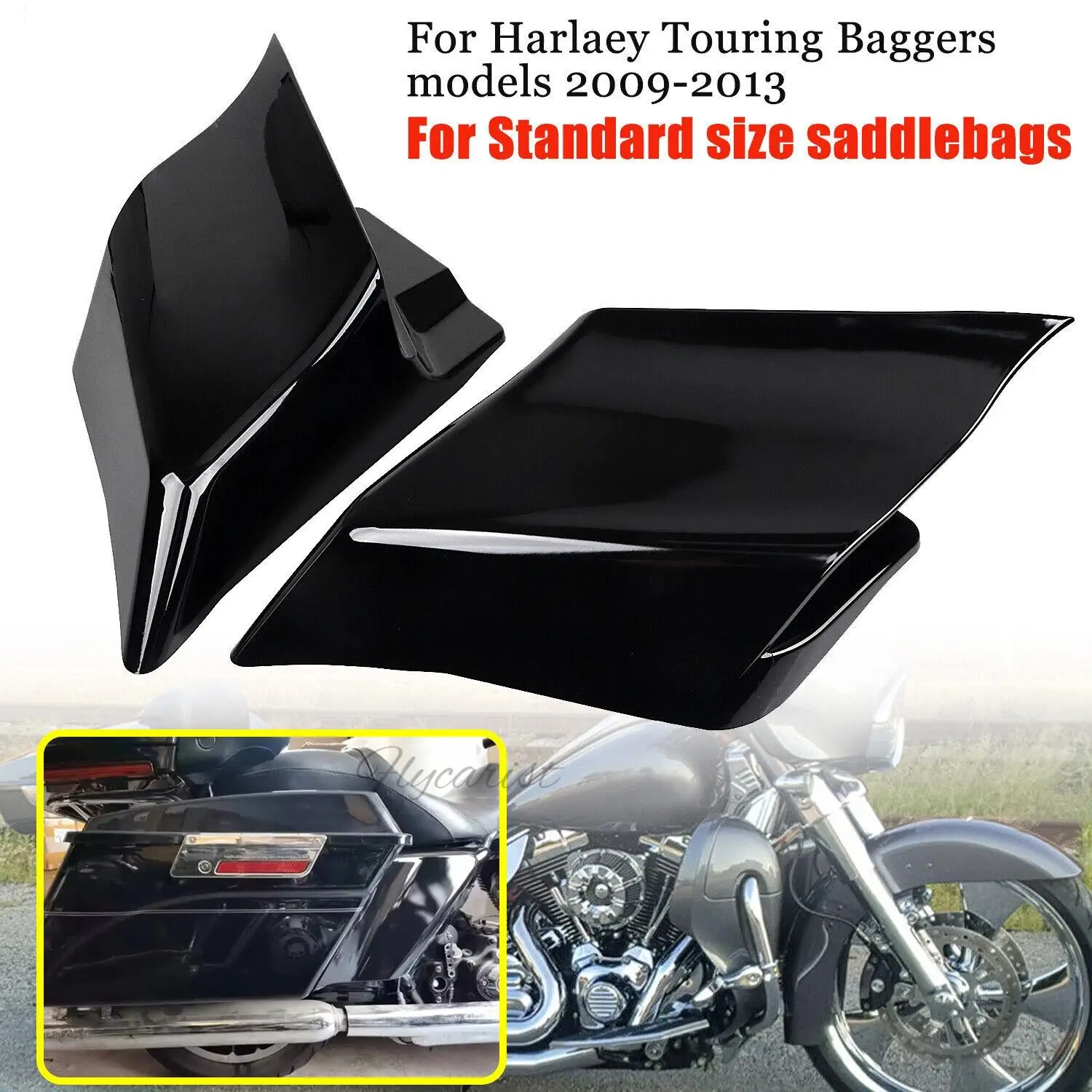 Vivid Black ABS Extended Stretched Side Frame Covers For Harley Touring Baggers 2009-2013