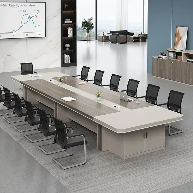 Office Conference Table Large Strip Reception Negotiation Table Meeting Room Table and Chair Combination with Cabinet