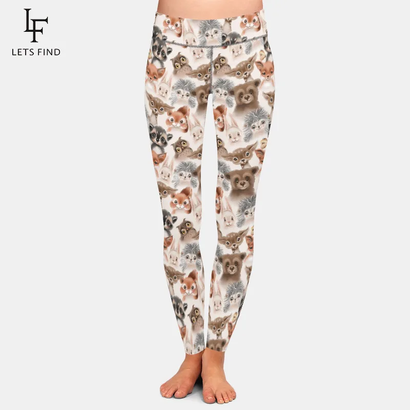 LETSFIND Cute Woodland Animals Printing  Women Elastic Leggings Fashion High Waist Workout Leggings