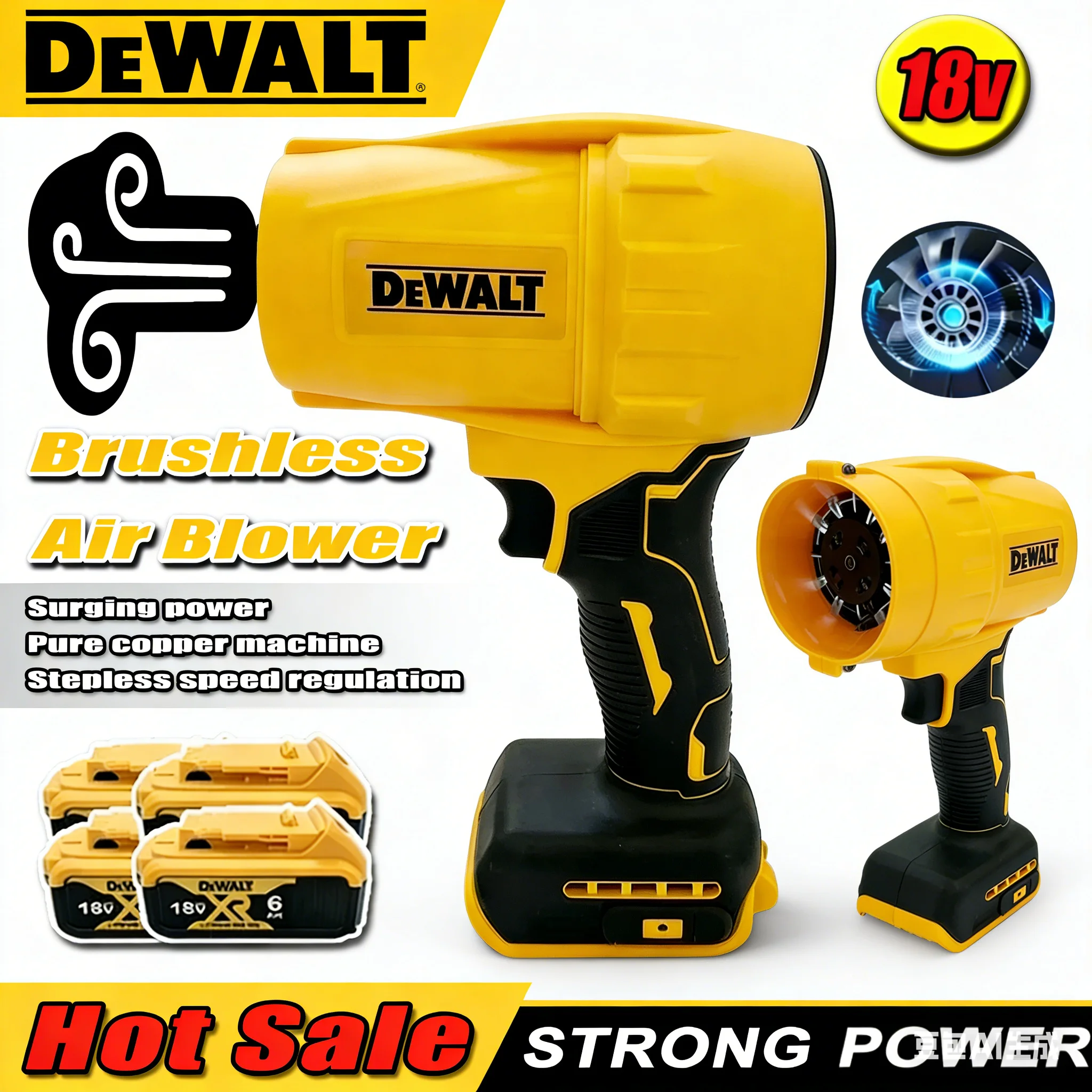 

Беспроводной ручной вентилятор Dewalt 20000 об/мин, перезаряжаемый инструмент для удаления пыли, бесщеточный турбовентилятор для аккумулятора 18В