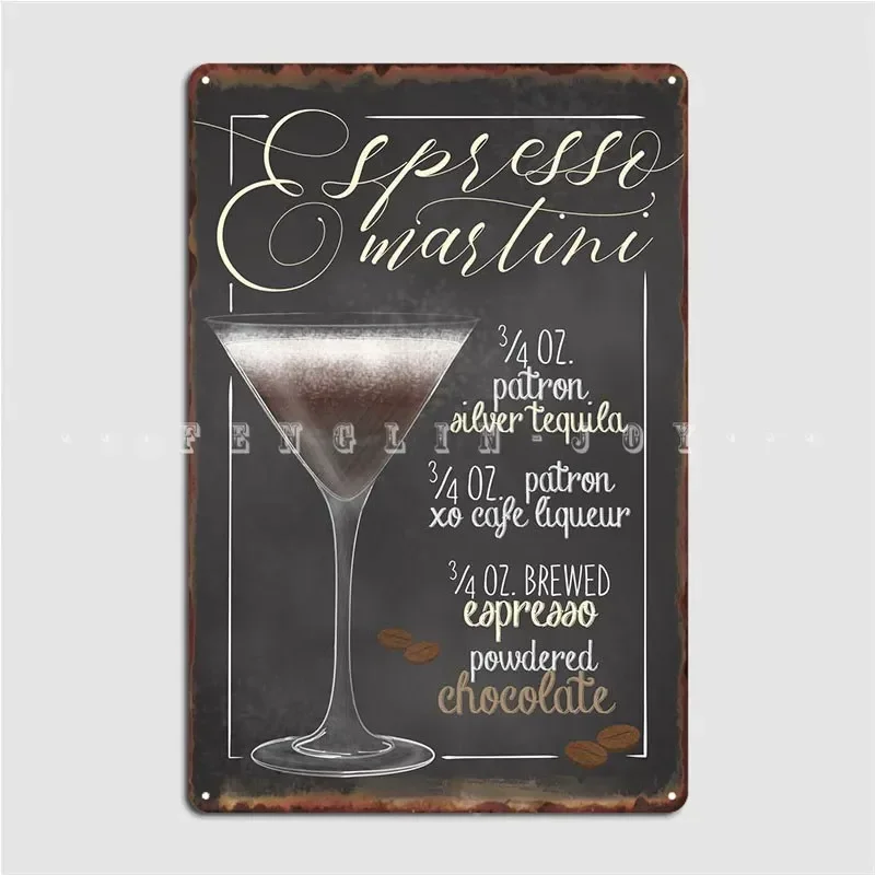 Espresso Martini Cocktail Poster Metal Plaque Club Home Design Mural Wall Decor Tin Sign Poster