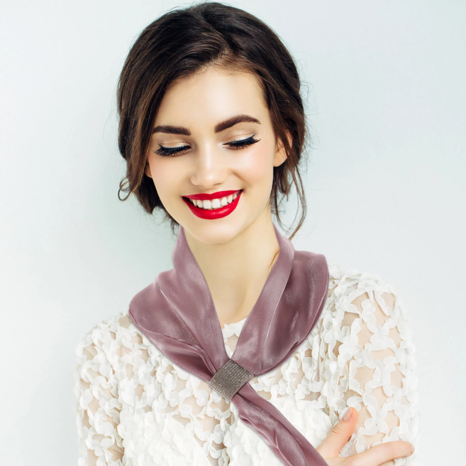 

2pcs Silk For Women Imitation Silk Beige Pink Neck Versatile Hair Scarf Solid Colored Nekerchief Lightweight Travel Wedding Gift