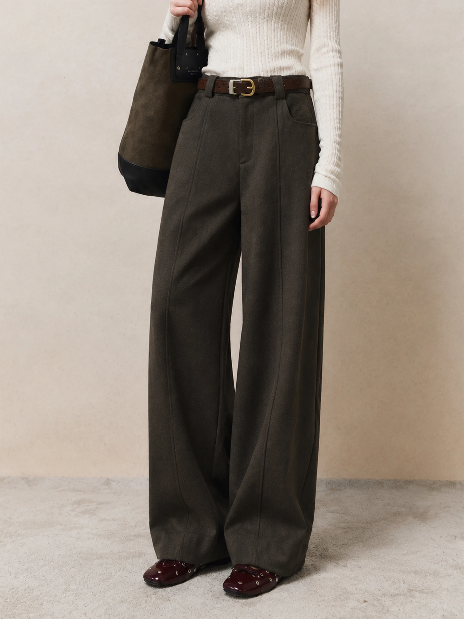 Slimming Composite Double Layer Fleece Casual Pants High Waist Straight Leg Wide Leg Long Trousers Stylish Comfortable Fit