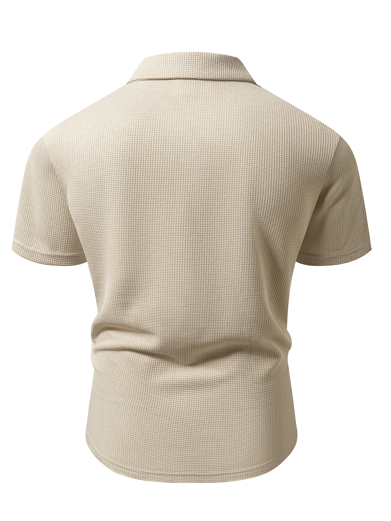 Men's Knitted Polo Shirt, Light Apricot Color, Short Sleeves, Waffle Texture, Casual and Sophisticated Style, Summer Thin Slim-Fit Collared Top