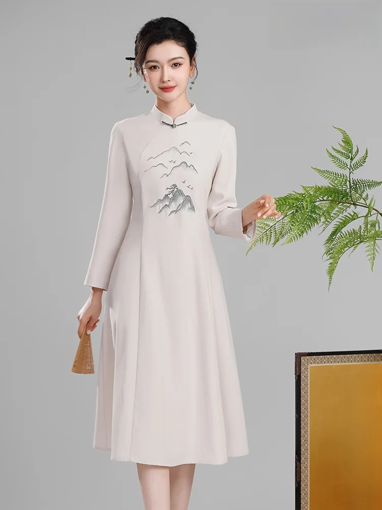 

Xiu Guan Tangan Xing 2025 Autumn Winter New Long Sve Embroidered Chinese Sle National Trend Daily Dr
