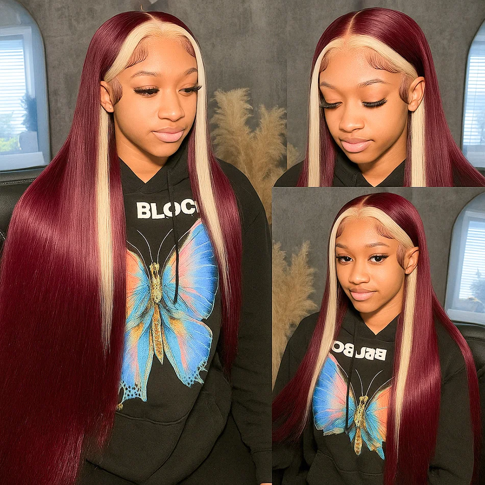 99j/613 بورجوندي الدانتيل الجبهة باروكة من شعر طبيعي 13x4 العظام مستقيم Hd الدانتيل الباروكة الأمامية 200% الكثافة الملونة قبل قطعها شعر مستعار الدانتيل