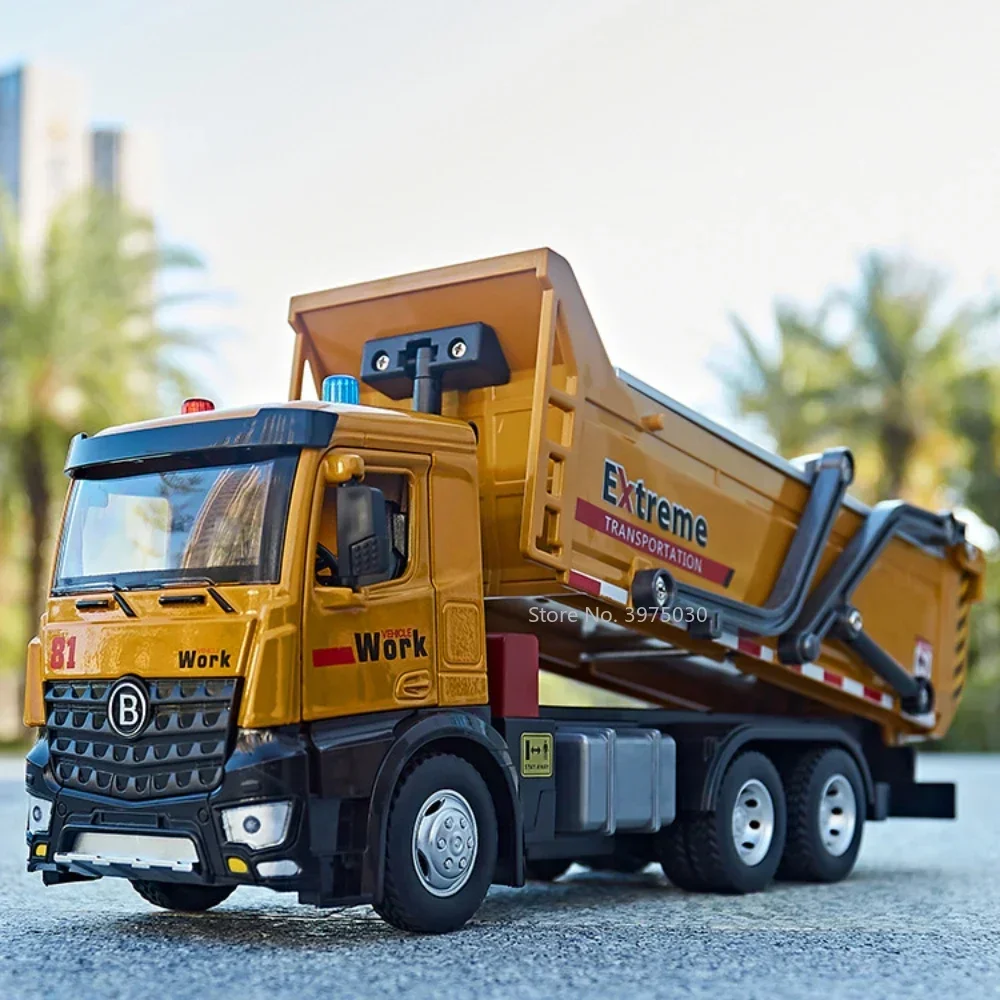 

11.4 Inches Engineering Tipper Truck Vehicle Alloy Diecast Model Simulation Trailer Toy with Light Vocalize Rescue Truck for Boy