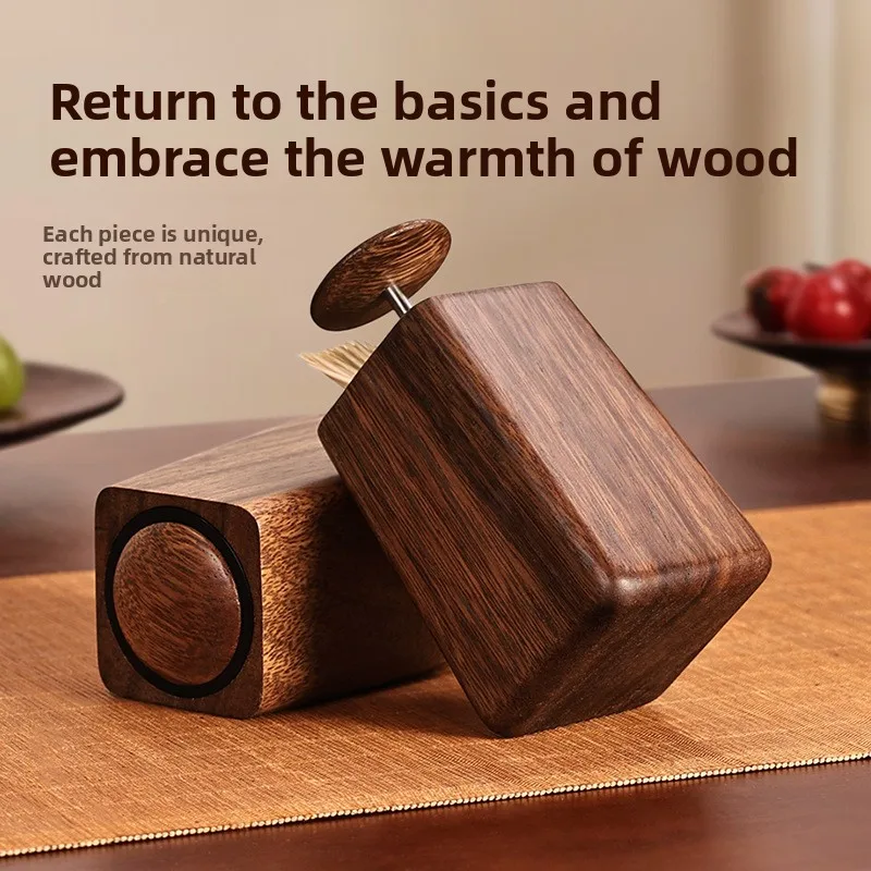Walnut square light luxury creative toothpick bucket living room dining room home press type automatic pop-up toothpick holder