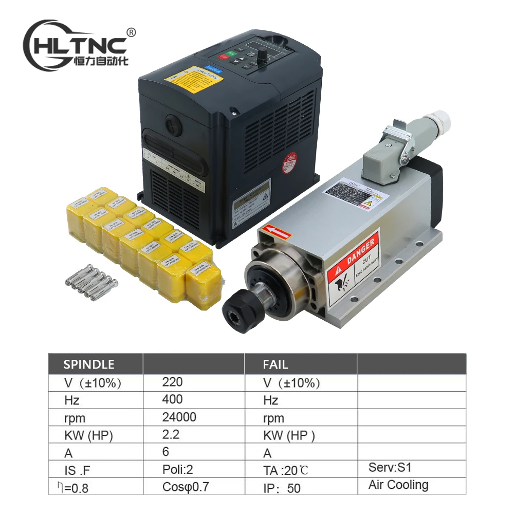 Heißer Verkauf 2,2 KW CNC Spindel Motor 220 v ER20 Spindel 0,9 Nm 24000 RPM + 2200 watt VFD 50/60 hz + 13 stücke ER20 Spannzange