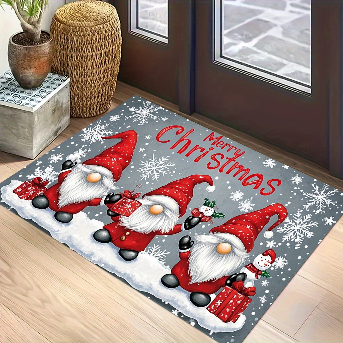 Grey Blue Christmas Gnome Door Carpet Mat Snowman Red Bedside Hallway Laundry Room Sofa Side Bathroom Kitchen Bedroom